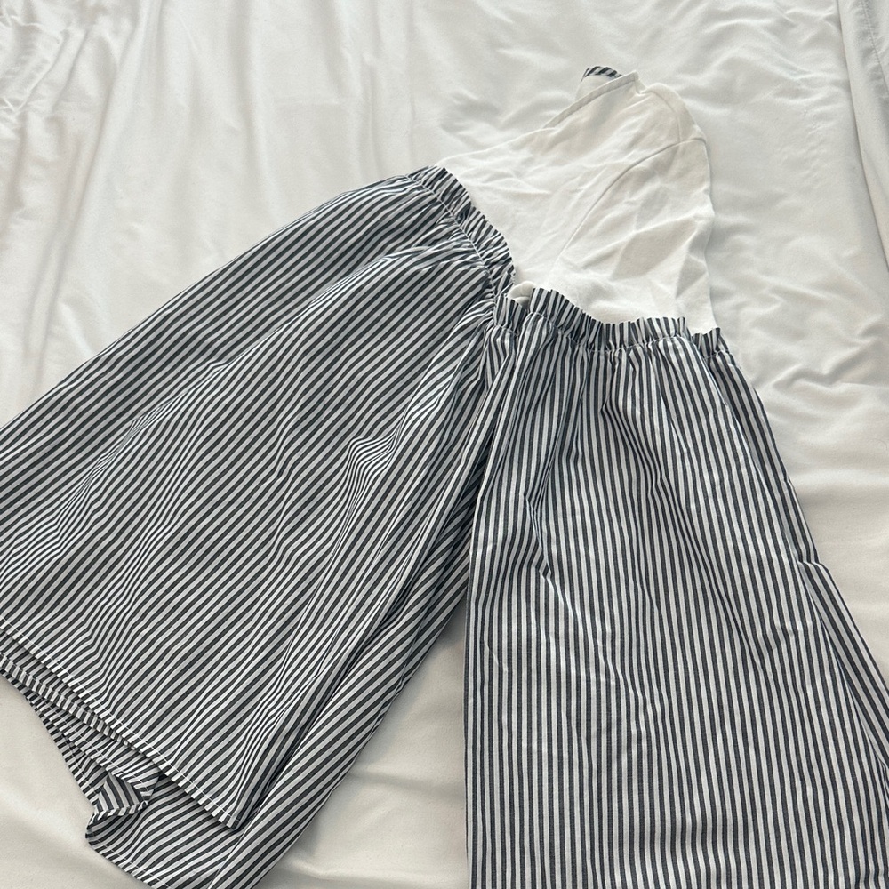 Crown & Ivy White Blouse with Navy Striped Accents